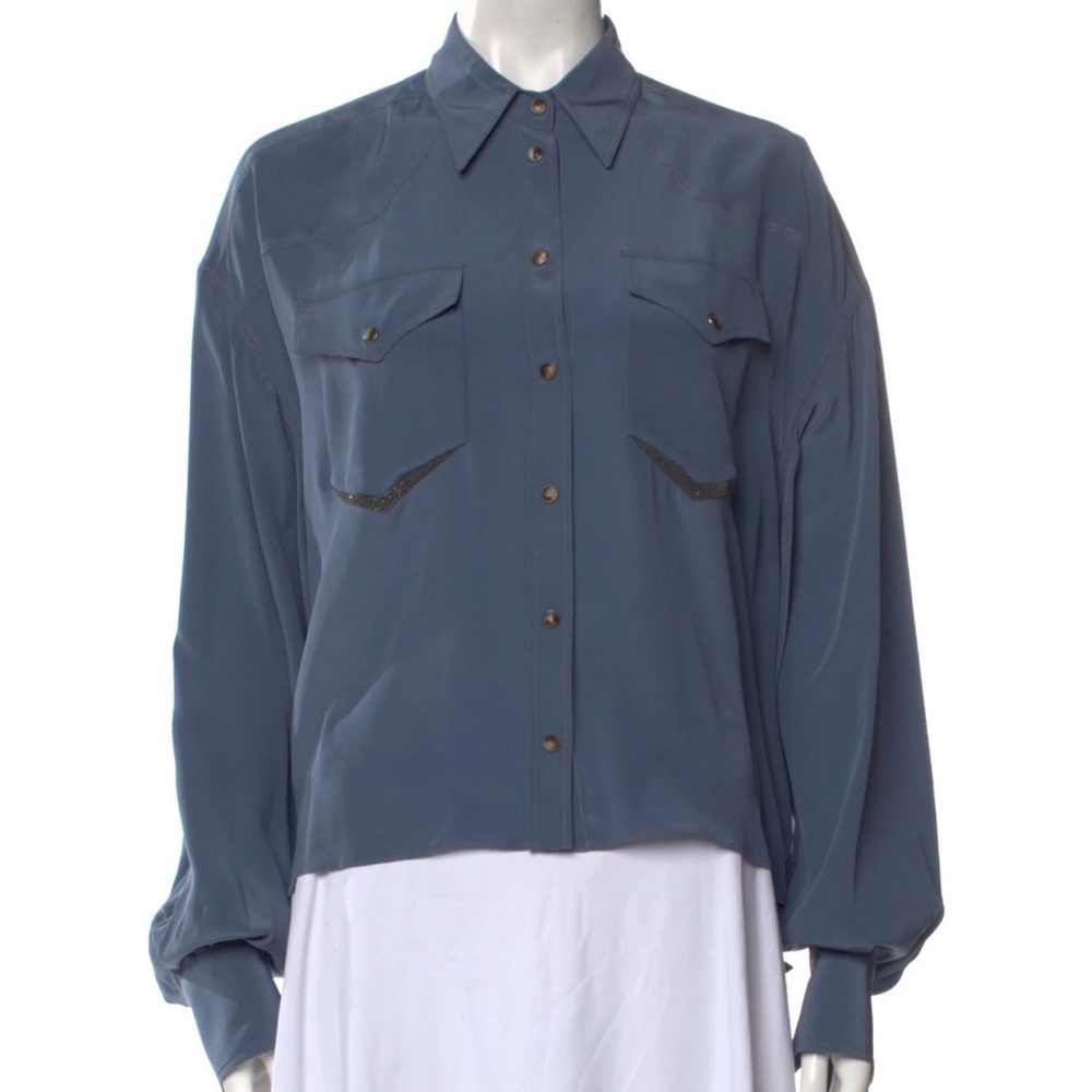 Brunello Cucinelli Silk Gray Button-Up Blouse size M
